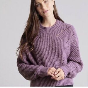 Elizabeth and James Open Stitch Crew Neck Cropped Sweater Purple Women's small